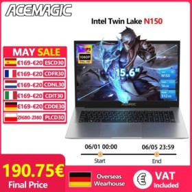 Portátil ACEMAGIC AX15 Intel Twin Lake-N150 de 15,6" ultradelgado, 500