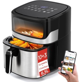 Aigostar Freidora de Aire 6.5L, Freidora sin Aceite con Ventana, 10 programas, Pantalla Digital Táctil, Precalentamiento