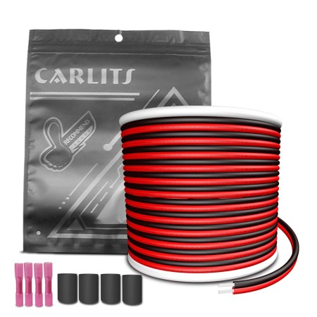 CARLITS 30m 20AWG Cable de Extensión Cable de Alambre Cobre Estañado Calibre 2x0.5mm² 20 Cable de Conexión de 2 Cables Eléctrico