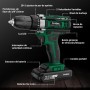 Sundpey Taladro Atornillador Bateria 21V - Atornillador Electrico con 2x2.0Ah Baterías, Taladro Bateria 45N.m Max, 18+1 Ajuste