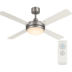 UNIVERSALBLUE Ventilador de techo con luz LED | Aspas reversibles inox y blanco | Ventilador silencioso con Motor AC | Mando a