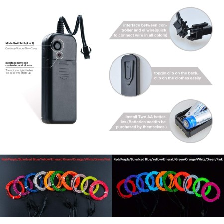COVVY Cable LED Tira de Luces de Neon Flexible de Alimentado 3 Modos de Funcionamiento, Decoración de Coche, Fiestas, Disfraz de