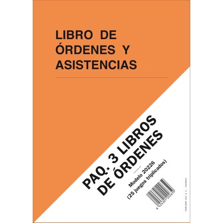 PAQ. 3 LIBROS DE ÓRDENES Y ASISTENCIAS. A4, 25 folios triplicados y numerados.