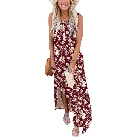 AUSELILY Vestidos Largos Mujer Verano Maxi Sin Mangas Informal Vestido de Playa con Bolsillos
