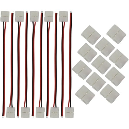 CESFONJER 20 piezas kits conectores tiras luz LED incluyen cable conexión sin soldadura LED 2 pines de 8 mm de ancho, conector