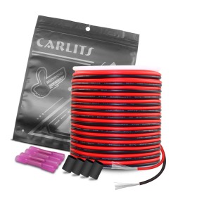 CARLITS 30m 22AWG Cable de Extensión Cable de Alambre Trenzado Cobre Estañado 2x0.3mm² Calibre 22 Conexión Cable Eléctrico 12V