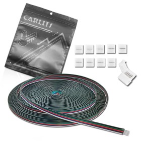 CARLITS 22AWG 5pin 5x0.3mm² 20m Cable de Extensión Línea Alámbrica Cobre Estañado Trenzado para 5 Colores RGBW Tira de Luces LED