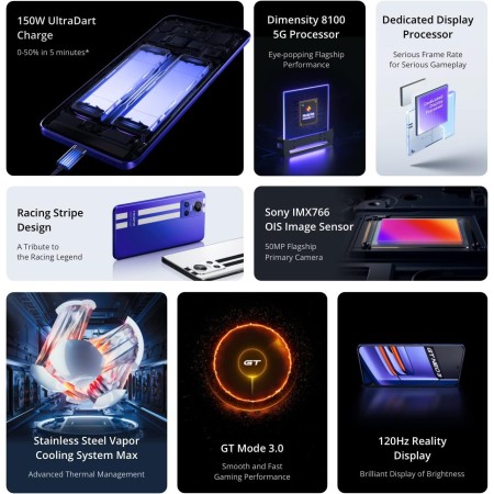 realme GT neo 3 150 W - 12+256GB 5G Smartphone Libre, Carga SuperDart de 150W, Procesador MediaTek Dimensity 8100, Pantalla