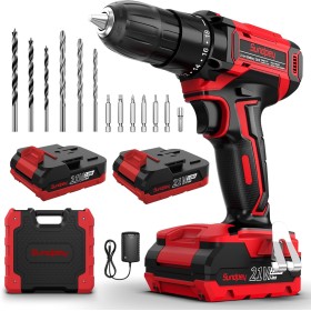 21V Taladro Atornillador a Bateria - Sundpey Taladro Electrico 45Nm con 2 Baterías de 2000mAh, 18+1 Ajustes de Torque, 2