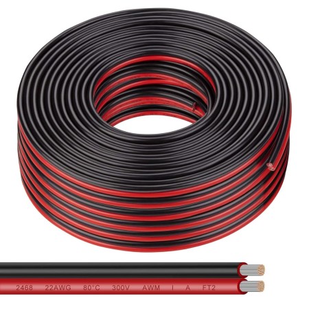 ADNEWX® 20 m 2 Pin 22AWG Rojo y Negro Cable de extensión de PVC LED Cable de 12 V es común en luminarias/LED Strip y cableado