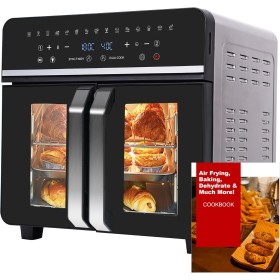 Freidora sin Aceite y Horno de Aire Caliente 23 litros, Emphsism Freidora de aire XXL con compartimento doble 2600W Oven,