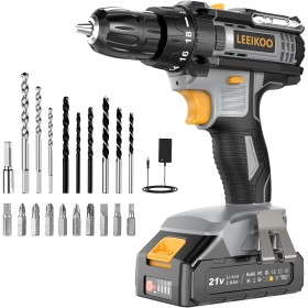 Taladro Atornillador Batería, LEEIKOO Atornillador Electrico 21V, 42N.m con Baterías 2.0Ah, 18+1 Ajuste de Par, 2 Velocidad, LED