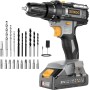 Taladro Atornillador Batería, LEEIKOO Atornillador Electrico 21V, 42N.m con Baterías 2.0Ah, 18+1 Ajuste de Par, 2 Velocidad, LED