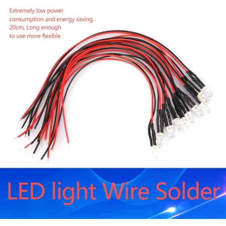10Pcs 12v 3mm LED Diodo Emisor de Luz Cable Multicolor Luz LED Cable de Ahorro de Energía Diodo Emisor de Luz Cableado 20cm
