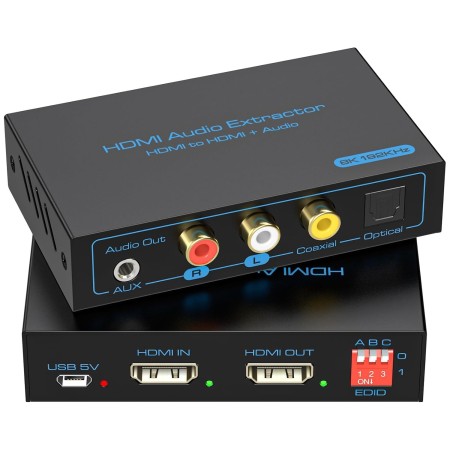 VEDINDUST HDMI Audio Extractor 4K Splitter a Óptical SPDIF Toslink Salida de 3.5mm Audio Adaptador Soporte DTS PCM para PS4 PS5