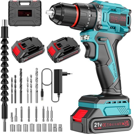 Brushless Taladro Percutor a Bateria 21V, Taladro Atornillador Electrico, Taladro Atornillador Batería (2x2.0Ah Baterías, 24