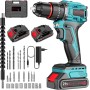 Brushless Taladro Percutor a Bateria 21V, Taladro Atornillador Electrico, Taladro Atornillador Batería (2x2.0Ah Baterías, 24