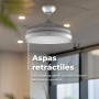 EVVO Ventilador de Techo con Aspas Rectráctiles y Luz, Ø107cm, 3 Aspas, Motor DC 40W, 6 Velocidades, Temporizador hasta 4h,