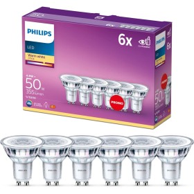 Philips - Bombilla LED cristal 50W, GU10, luz blanca cálida, transparente, no regulable, 6 Unidad