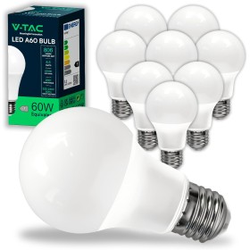 V-TAC 10x Bombillas LED E27, Edison - A60, 8,5W (Equivalente a 60W) - 806 Lumen - 4000K Blanco Neutro - Apertura del Haz de Luz