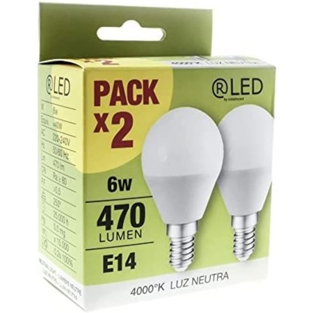 wonderlamp Rled - Pack 2 Bombillas Miniesfèrica Rosca fina E14, en Blíster, 6W, Luz Neutra, 510 lm, No Regulable