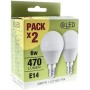 wonderlamp Rled - Pack 2 Bombillas Miniesfèrica Rosca fina E14, en Blíster, 6W, Luz Neutra, 510 lm, No Regulable