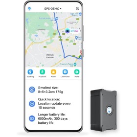 Localizador GPS para Coches, Motos y Perros, 90 Días en Espera 6000mAh, Alarma Antirrobo, Seguimiento Global en Tiempo Real -