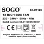 SOGO Ventilador Rotatorio Box-Fan 12" Con Rejilla Giratoria Multidireccional - Ventilador De Bajo Ruido Con Temporizador - 3
