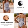 USUN Trajes de Baño De Una Pieza para Mujer Alta Cuello en V Control de Barriga Fruncido Bañador Reductores Barriga Monokinis