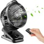 Mini Ventilador de Mesa Pinza USB Portatil, 8000mAh Recargable, 5 Velocidades, Control Remoto,Pantalla LED, Rotación de 360°