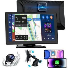 Pantalla Coche, 9" Pantalla Carplay Coche para Apple y Android con HD 1080P Cámara Trasera y Delantera, Navegación GPS,