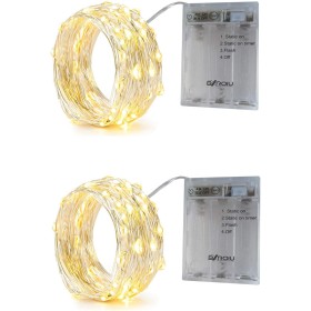 BXROIU Guirnaldas de luces a pilas,3 modos y temporizador,alambre plateado cadenas de 5 metros 50 LEDs,para decorar dormitorios,