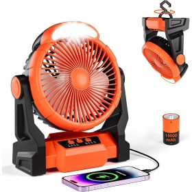Dreamhigh® 15000mAh Camping Ventilador con Lámpara LED, Ventilador Recargable Portátil, 3 Velocidades, Rotación de 270°,