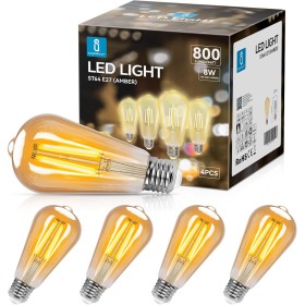 Aigostar ST64 Bombilla Edison Estilo Vintage. Bombilla Led E27 (Casquillo Gordo, 8W (Equivalente A 60W), Bombilla De Filamento