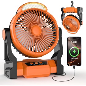 Diealles Shine Ventilador Camping, 15000mAh Ventilador Recargable, Ventiladores de Camping con Linterna LED, Ventiladores de