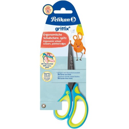 Pelikan griffix - Tijeras Escolares, para diestros y Zurdos, Color Azul neón.