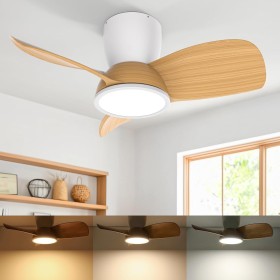 Ateroll Ventilador de Techo con Luz, Ø76CM, LED Regulable 3CCT (3000K-4000K-5000K), 1500LM Ventilador de Techo con Mando a