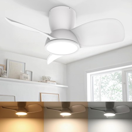 Ateroll Ventilador de Techo con Luz, Ø76CM, LED Regulable 3CCT (3000K-4000K-5000K), 1500LM Ventilador de Techo con Mando a