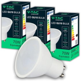 V-TAC 3x Bombillas LED GU10 - Alta Luminosidad 10W (Equivalente a 70W) - 1000 Lumen - Cubierta Satinada - Bombilla Máxima
