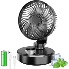 ITJMRJP Ventilador de Mesa Silencioso Ventilador Pequeño Portatil Mini USB 6000mAh Bateria Recargable 6 Velocidades Pantalla LED