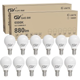 GY Bombilla LED E14 Luz Fría 6500K 8W 880LM, Bombillas Miniesfèrica G45 Rosca fina, sin Parpadeo, CRI＞80, Ahorro Energético, No