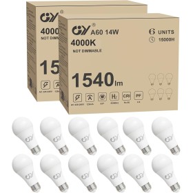 GY Bombilla E27 LED Blanco Neutro 14W 4000K 1540 Lumen, A60 de Bajo Consumo, Sustituye a las Halógenas de 100W, No Regulable 12