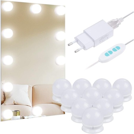 Anpro Luces LED Kit con 10 Bombillas regulables,3 Modos Ajustable de Color,Luz Espejo Maquillaje,Tocador, Baño,Regalo para