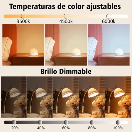 Bombillas recargables con cronómetro y control remoto, bombillas de fotobatería ajustables con base magnética, bombillas LED de