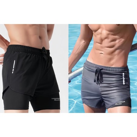 Smatstyle Maillot de Bain Homme Short de Bain Sport Séchage Rapide 2 en 1 Compression Short de Surf Short de Plage Respirant