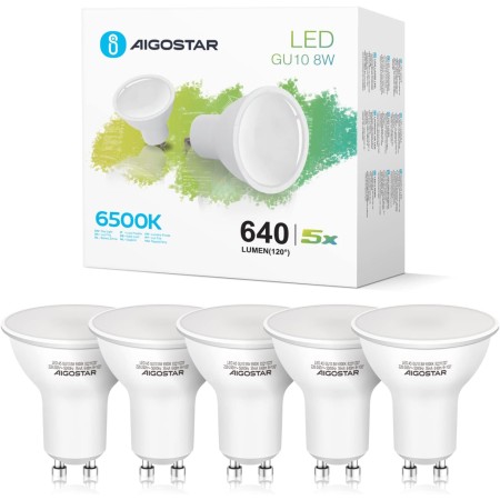 Aigostar - Bombilla LED GU10, 8W, Luz blanca fría 6500K, 640lm, Bajo consumo, no regulable - Paquete de 10 Unidades
