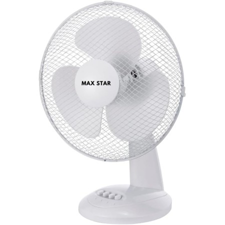 Max Star - Ventilador de Sobremesa 12" MS-2412 Potente 40W Silencioso, Rejilla Protectora, 3 Velocidades, Anti-Vuelco, Portátil,
