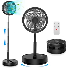 LBSTP Ventilador de pie Portatil Silencioso con Mando - 9'' Ventiladores Plegable USB 7200mAh Recargable Oscilante Ventilador de