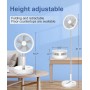 Ventilador de pie portátil con control remoto, ventiladores de pedestal plegables de 7.5 pulgadas, batería recargable de 7200