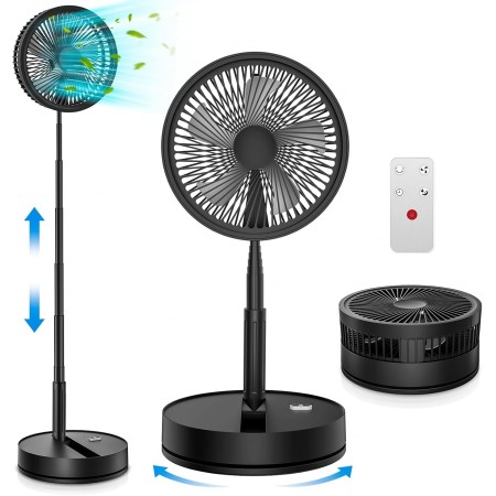 Ventilador de pie portátil con control remoto, ventiladores de pedestal plegables de 7.5 pulgadas, batería recargable de 7200